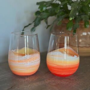 Orange and White Swirl Stemless Glasses 
SET of 2